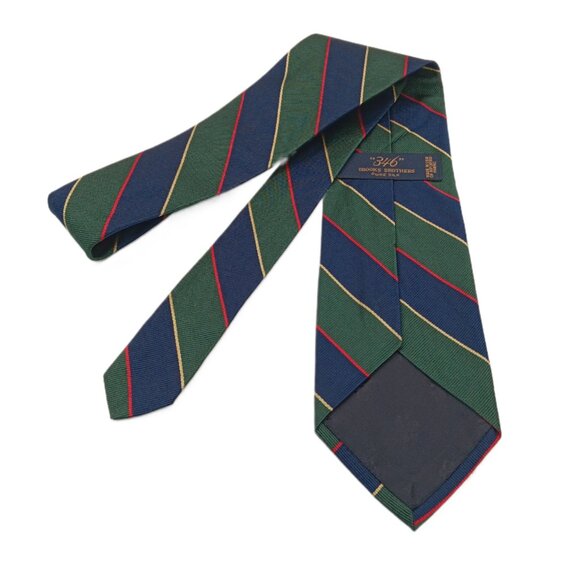 346 Brooks Brothers Silk Repp Tie Men’s 60” Green Navy Stripe Academia Classic - Picture 3 of 4